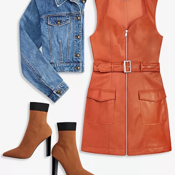 Avec Les Filles Belted Faux Leather Utility Mini Dress *NWT* - Picture 4 of 4